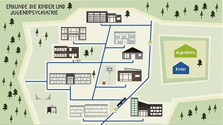 Grafik des Geländes der Kinder- und Jugendpsychiatrie Viersen
