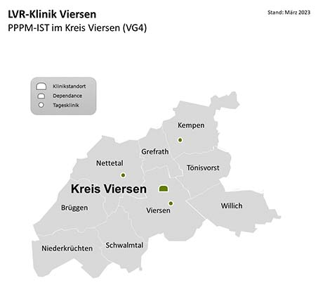 Versorgungsgebiet der LVR-Klinik Viersen, Erwachsenenpsychiatrie.